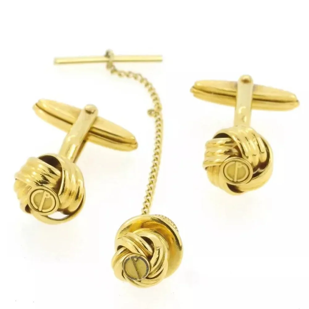 dunhill cuff 2 items set gold plated Authentic used T16826